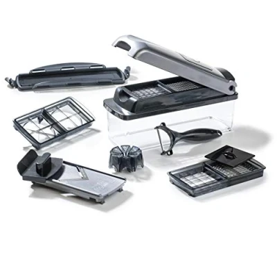 Afbeelding van Genius Nicer Dicer Plus (12 delen) groentesnijder, uiensnijder, frietsnijder, fruitsnijder, all lessnijder, dobbelsteen, stiften, snijden, schillen, bewaren, A34141, zilver/zwart