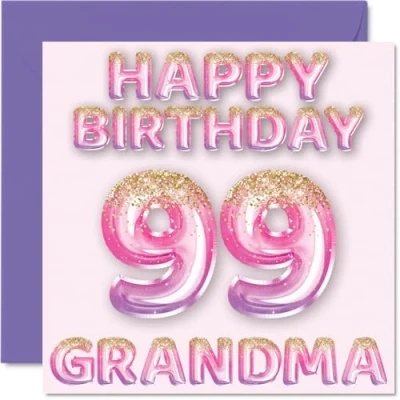 Afbeelding van Verjaardagskaart 99 jaar voor oma roze en paarse glitterballonnen verjaardagskaarten jarige van kleinzoon kleindochter, 145 mm x