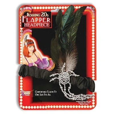Afbeelding van Rubies Charleston hoofdband met pauwen veer en kraaltjes zwart dames jaren 20 thema