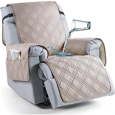 Afbeelding van LINGKY Stoelhoes, 100% waterdicht, met zakken, 1 zits, antislip, voor kinderen, huisdieren (crème, kantelbaar)