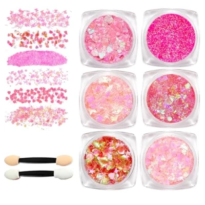 Afbeelding van Guyode Lot de 6 paillettes pour le visage, les paillettes, cheveux, gel liquide, maquillage, Halloween, carnaval, rose