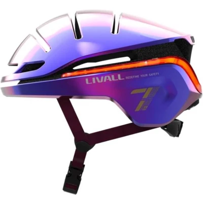 Afbeelding van Livall EVO21 Purple Medium (Smart) fietshelm SOS functie LED richtingaanwijzers Smart verlichting
