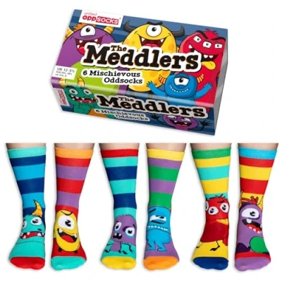 Afbeelding van United Oddsocks The Meddlers Box 6 jongenssokken, maat 30,5 38,5, meerkleurig, Meerkleurig