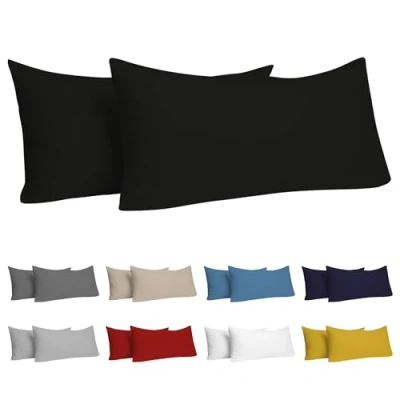 Afbeelding van Dreamzie Kussensloop, 40 x 80 cm, 100% katoen, jersey, 150 g/m², zwart, kussensloop duurzaam, hypoallergeen, 2 stuks
