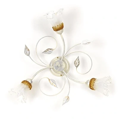 Afbeelding van Lancia plafondlamp, ivoorkleurig, 3 lamps, ijzer, glas