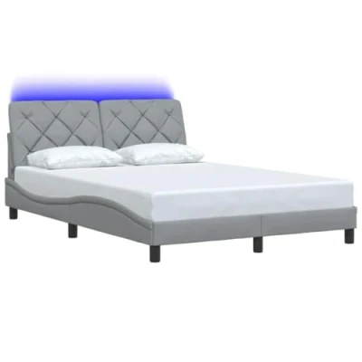 Afbeelding van vidaXL Bedframe met LED verlichting stof lichtgrijs 140x200 cm