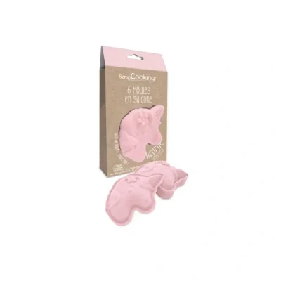 Afbeelding van ScrapCooking Set van 6 siliconen eenhoorn vormen Bakset 3D voor taarten Individuele zachte Oven en vaatwasmachinebestendig Cadeau kinderkeuken Roze 2910