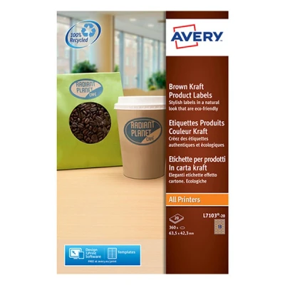 Image de Avery Brown Kraft Product Labels L7103 Adhésif permanent brun 63.5 x 42.3 mm 360 étiquette(s) (20 feuille(s) 18) étiquettes