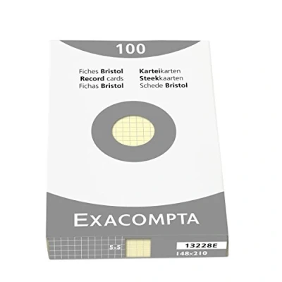 Afbeelding van Exacompta 13228E, hersluitbare hoes van 100 steekkaarten, 14,8 x 21 cm, geruit, 5x5, niet geperforeerd, geel.