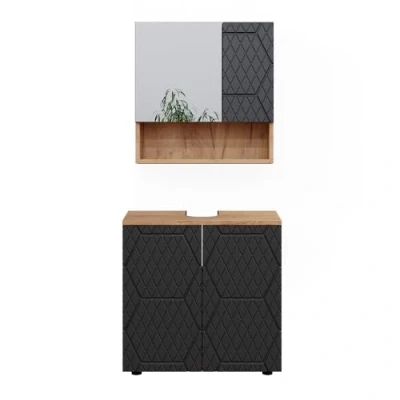 Afbeelding van Vicco Badkamermeubel set Irma, Antraciet gestreept/Krachtige eik goud, 2 delen, basiseenheid 60 cm