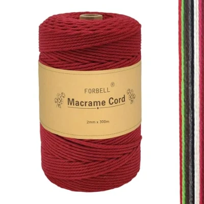 Afbeelding van Macramé katoengaren, 2 mm x 300 m, hoogwaardig voor knutselen, bordeauxrood (2 mm)