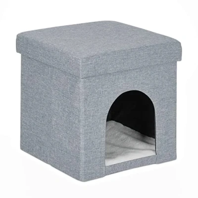 Afbeelding van Relaxdays kattenmand poef opvouwbaar kattenhuis binnen kattenmeubel kattenpoef zacht