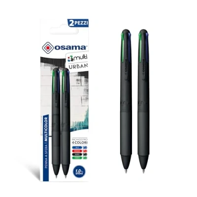 Image de OSAMA 4 Multi Urban Set de stylos colorés couleurs, 2 pièces Stylo à bille multicolore 1,0 mm avec encre noire, bleue, rouge et verte pour papeterie scolaire, bureau, université