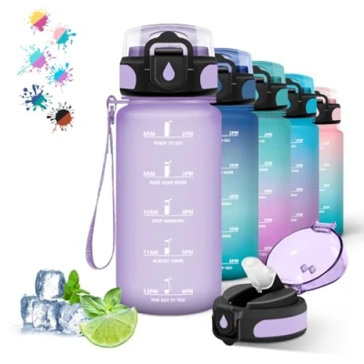 Afbeelding van Herbruikbare lekvrije waterfles met rietje voor kinderen, 500 ml, paars