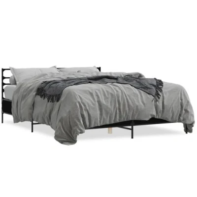 Afbeelding van vidaXL Bedframe bewerkt hout metaal zwart 160x200 cm