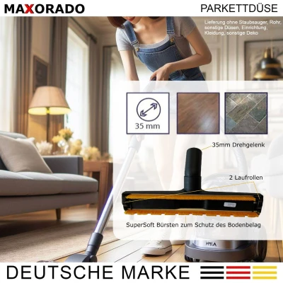 Afbeelding van Maxorado Professionele zuigmond voor harde vloeren parket opzetstuk uw stofzuiger borstel, vloermondstuk, stofzuigermondstuk Universeel voor35 mm, bijv. geschikt Siemens 462503 461657, VS4, VS5, BSA, Bosch, Nilco, Dirt, enz meer