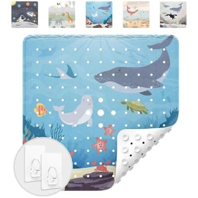 Afbeelding van avakido® douchemat voor kinderen, antislip, 100% BPA vrij, met 2 ophanghaken, antislipmat, kinderen en baby&#039;s, schimmelbestendig wasbaar in