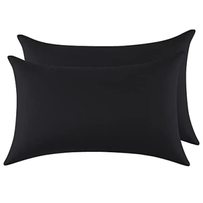 Afbeelding van Kussensloop, 100% katoen, 40 x 70 cm, 2 stuks, rechthoekig, Puro, jersey, 120 g/m², kussenovertrek, duurzaam en hypoallergeen, zwart