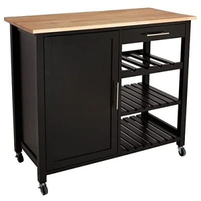 Afbeelding van 5Five® Luxe grote houten keukentrolley Zwart