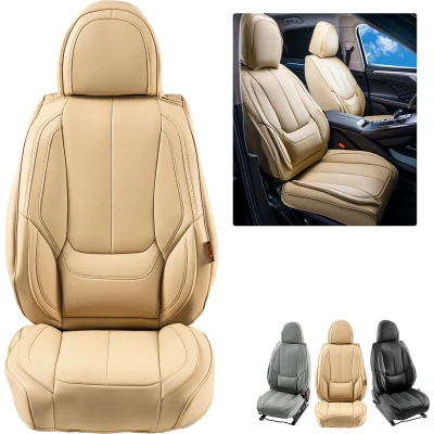 Afbeelding van VEVOR Stoelhoezen,Beige, Mouw, Universeel, Voorstoel,6 Delige Kunstleren Stoelhoezen, Volledig Gesloten Ontwerp, Koker,Universeel,Voorzadel,Verwijderbare Hoofdsteun En Compatibel Met Airbags, Auto&#039;s, Suv&#039;s Vrachtwagens