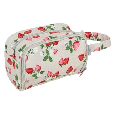 Afbeelding van Hobby Gift Exclusieve Haaktas van 100% zacht katoen, haaketui met ritssluiting, draadoogje, draadhouder, haaktas, katoenen handvat, 21 x 24 10 cm, Aardbei,