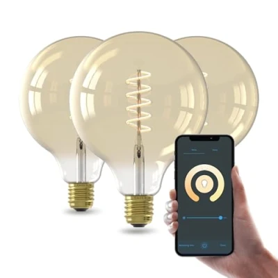 Afbeelding van Calex Slimme LED Lamp Set van 3 stuks E27 Wifi Verlichting Spiraal Filament Globe 12.5cm Smart Lichtbron Goud Dimbaar Warm Wit licht 7W