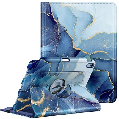 Afbeelding van FINTIE draaibare hoes compatibel met iPad 10 (^&gt;e) generatie (model 2022) 10,9 inch 360 graden beschermhoes potloodhouder, automatische slaap/wake, oceaanmarmer