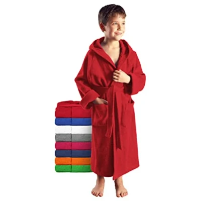 Afbeelding van Arus Badjas voor kinderen, meisjes, jongens en jongeren, met capuchon, 100% katoen, badstof, ultrazacht licht, Rood