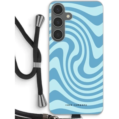 Afbeelding van Case Company® hoesje met Koord geschikt voor Samsung Galaxy S24 Plus Swirl Blauw Telefoonhoesje Zwart Bescherming aan alle Kanten en Over de Schermrand