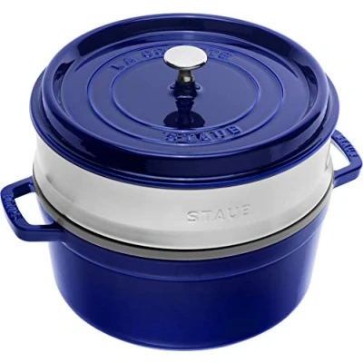 Afbeelding van STAUB Gietijzeren stoofpan met stoommand, rond, Ø 26 cm, 5,2 l, groen/basilicum