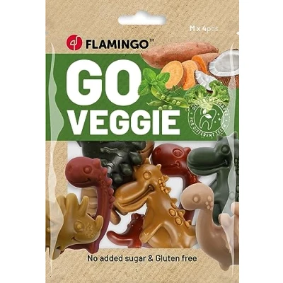 Afbeelding van Flamingo Veggie Snack Honden Dino Mix M 4st 120gr