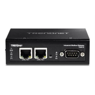 Image de TRENDnet TI M12 Passerelle industriel 100Mb LAN, RS 232, 485, Modbus, 442 Tension CC montable mur/rail DIN Conformité TAA