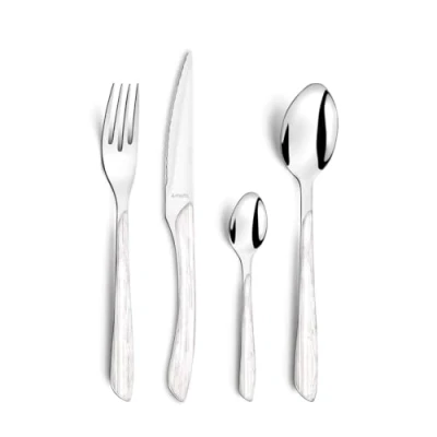 Image de AMEFA Ménagère 24 couverts de table pour 6 personnes Eclat Nature Acier inoxydable 18/0, Finition Brillante Bois Blanc