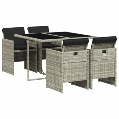 Afbeelding van vidaXL 5 delige Tuinset met kussens poly rattan lichtgrijs