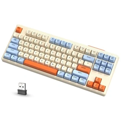 Afbeelding van ATTACK SHARK FREEWOLF M87 Clavier De Jeu 80% Sans Fil, 87 Touches TKL RGB, Sensation Mécanique SA PBT, Bluetooth/2,4 Ghz Double Mode, Batterie 4000 mAh pour Mac/Win, Bureau/Jeu Bleu Crème