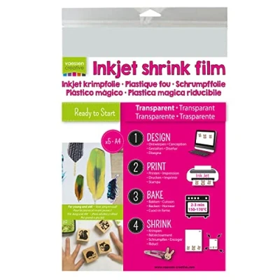 Afbeelding van Vaessen Creative Krimpfolie voor Inkjet Printers Transparant Vijf Vellen met A4 Formaat