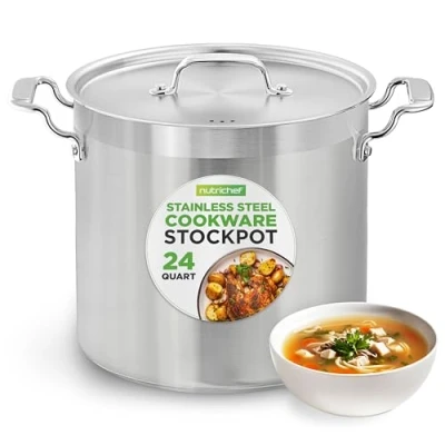 Afbeelding van NutriChef Kookpot 22.5 Liter Inductie Soeppot Roestvrijstalen Kookpan met Deksel, Vaatwasmachinebestendig