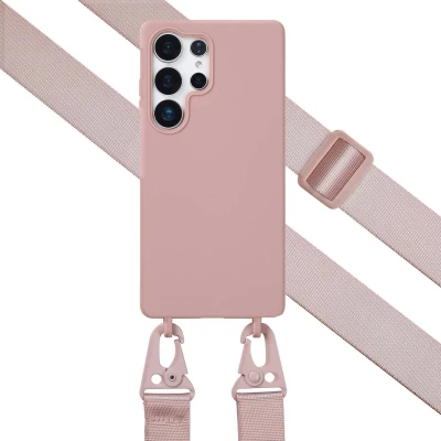 Afbeelding van Selencia hoesje Geschikt voor Samsung Galaxy S25 Ultra met koord Siliconen afneembaar roze
