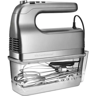 Afbeelding van KitchenMonster® Handmixer Mixer met 9 Snelheden en Timer 2 Kloppers &amp; Deeghaken Garde Opbergbak