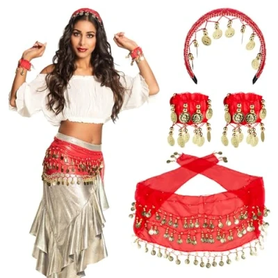 Afbeelding van Boland Set Belly dance rood Volwassenen Vrouwen Buikdanseres 1001 Nacht Gypsy