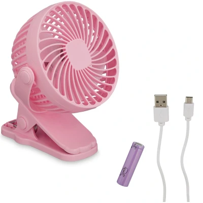 Afbeelding van Relaxdays mini ventilator auto 3 snelheden kleine tafelventilator met klem usb roze