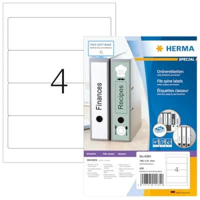 Afbeelding van HERMA 14 ordnerrugetiketten DIN A4 (192 x 61 mm, 1400 vellen papier) zelfklevend bedrukbaar permanent 5.600 etiketten wit