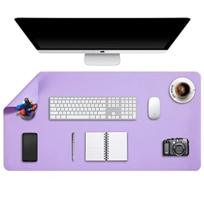 Afbeelding van Grote bureauonderlegger, bureaumat, bureaubescherming, schrijfblok, voor laptop/toetsenbord/muis, dubbelzijdig gebruik, PU leer, waterdicht, 90 x 43 cm (paars/paars)