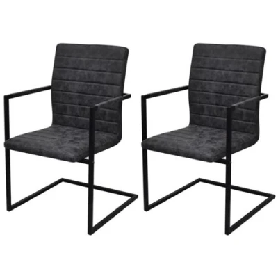 Image de vidaXL Chaises à manger cantilever lot de 2 noir similicuir242285