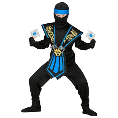 Afbeelding van Widmann Kinderkostuum Kombat Ninja met wapenset, blauw, vechter, krijger, Japan, themafeest, carnaval