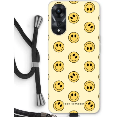 Afbeelding van Case Company® hoesje met Koord geschikt voor Oppo A78 5G Smiley N2 Telefoonhoesje Zwart Bescherming aan alle Kanten en Over de Schermrand
