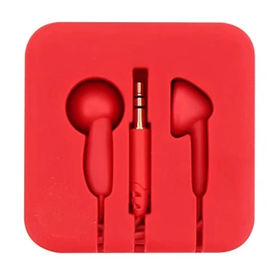Image de Ecouteurs boutons rouge pocket avec etui enrouleur