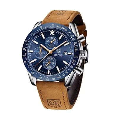 Afbeelding van Herenhorloges BY BENYAR Chronograaf Waterdicht Analoge weergave Quartz Beweging Leer band Polshorloges voor heren Modegeschenk mannen