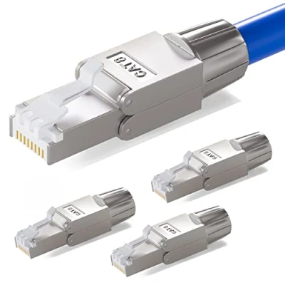 Afbeelding van HB DIGITAL Set van 4 CAT.8 RJ 45 NS 8 netwerkstekkers naar snijaansluiting (LSA) Vergulde contacten Gereedschapsloze Gigabit LAN stekker Crimp voor CAT8 CAT7 CAT6a DSL Internet STP patchkabel
