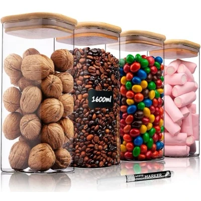 Afbeelding van Deco haus® glazen potten, luchtdicht, 4 stuks [+ etiketten] pot met deksel voorraadpotten voor keuken van glas potten x 1600 ml